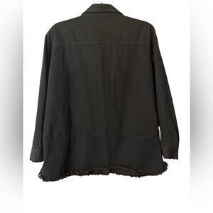 UMGEE  Collared Long Sleeve Oversized Raw Hem Shacket Black